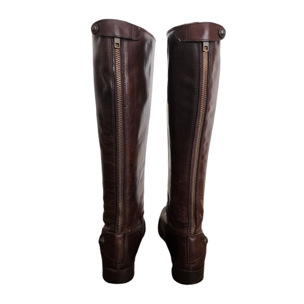 Frye Melissa Back Zip Knee High Riding Boots Leather Cognac 6 - Picture 4 of 5
